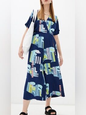 Bimba y Lola Navy Abstract Print Jumpsuit - M